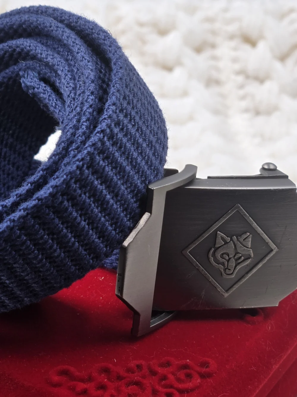 Men's Navy Woven Fabric Belt with Gunmetal Buckle